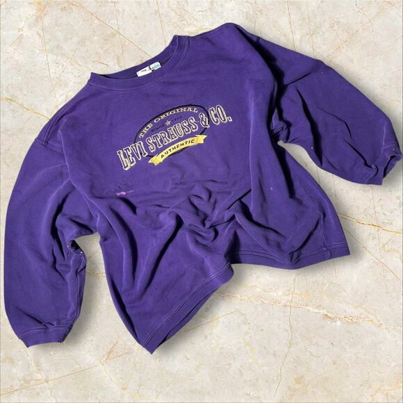 Vintage 90s Levis Women's Large Purple Crewneck Sweater Retro Style Pullover V04 - Picture 1 of 5